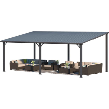 YODOLLA 20' x 12' Outdoor Wall-Mounted Gazebo Hardtop Pergola for Patio