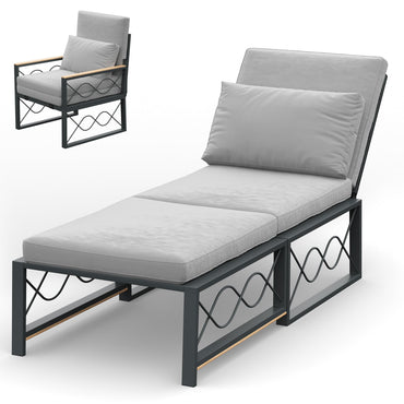 YODOLLA Outdoor Metal Chaise Lounge Chair Adjustable 5-Position Recliner