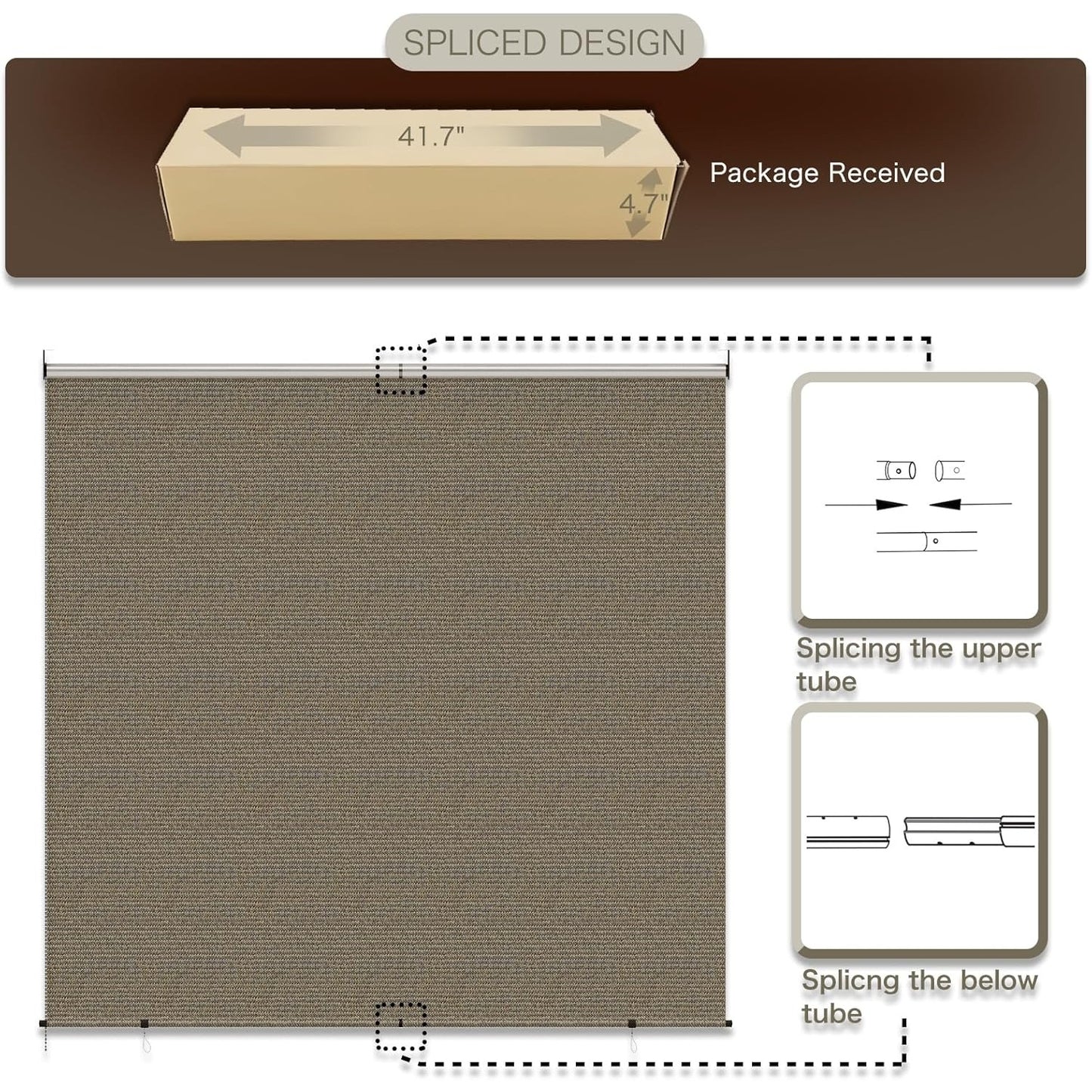 YODOLLA Outdoor UV Protection 6'(W) x 6'(H) Roller Shade, Mocha