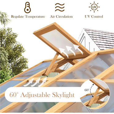 YODOLLA 6x7 FT Wooden Greenhouse, Walk-in Garden Greenhouse with Plant Stand