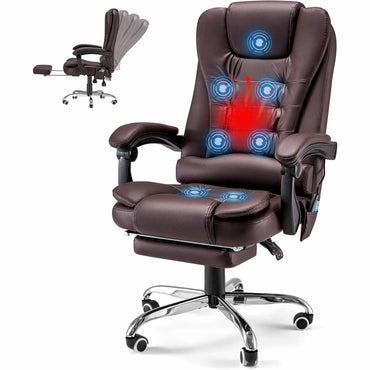 YODOLLA Massage Office Chair with Heat w/Retractable Footrest, Brown
