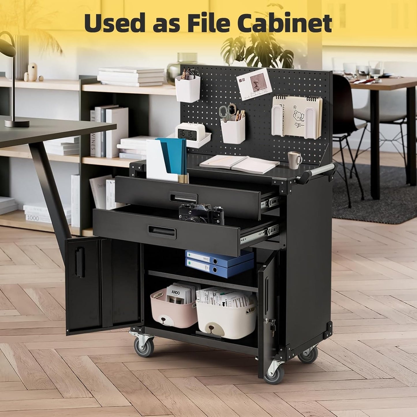 YODOLLA Rolling Tool Chest with Wheels 2 Drawers, Black