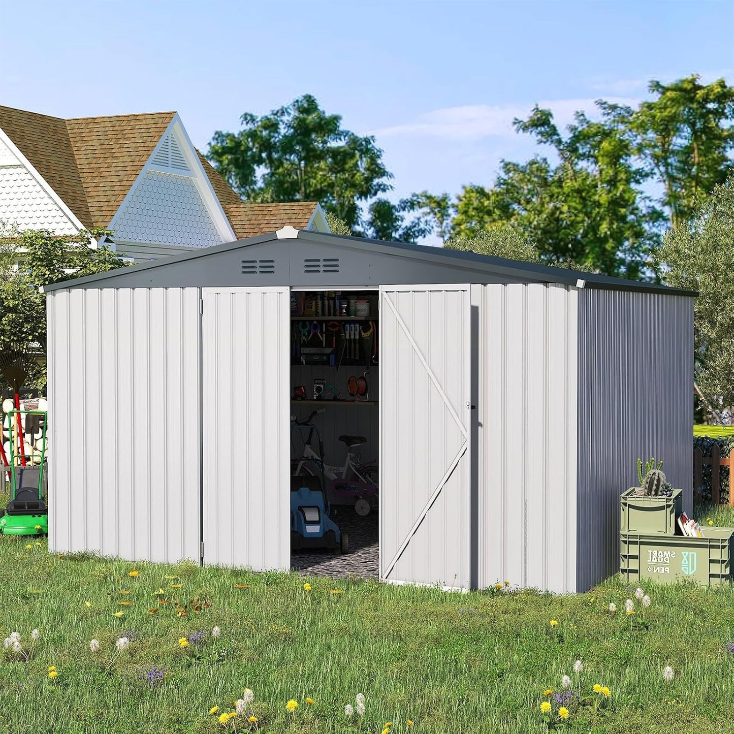 YODOLLA Shed 12' x 10' Storage Shed, White