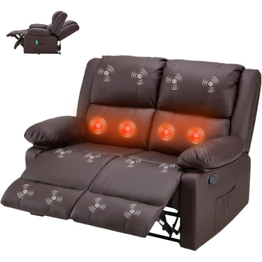 YODOLLA 2 Seat Loveseat Recliner with Heat&Massage Function, Faux Leather, Brown