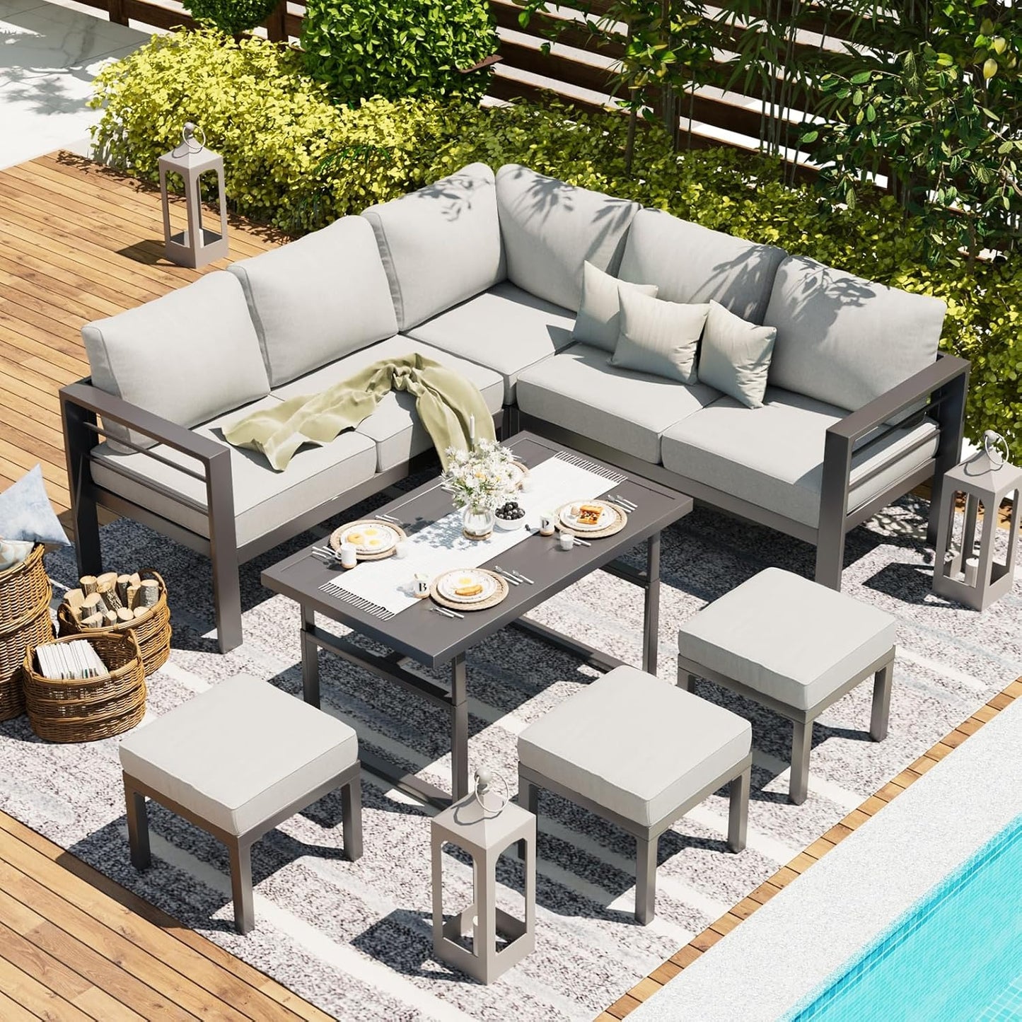 YODOLLA Outdoor Conversation Table and Chair Sets for Lawn Furniture Set, Grey