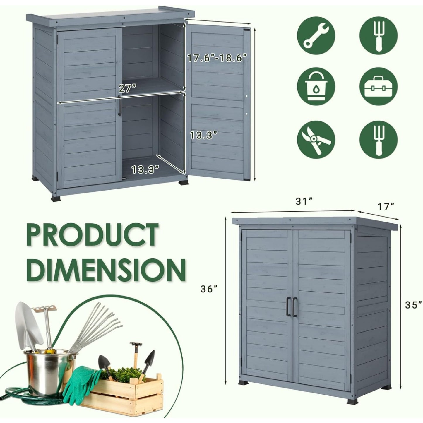 YODOLLA Outdoor Work Bench Storage Cabinet, Gray