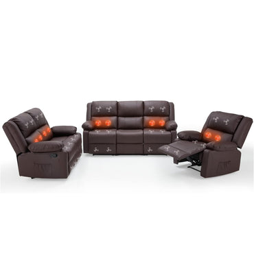 YODOLLA 3 PCS Recliner Sofa Set Overstuffed Leather Reclining Sofa, Brown