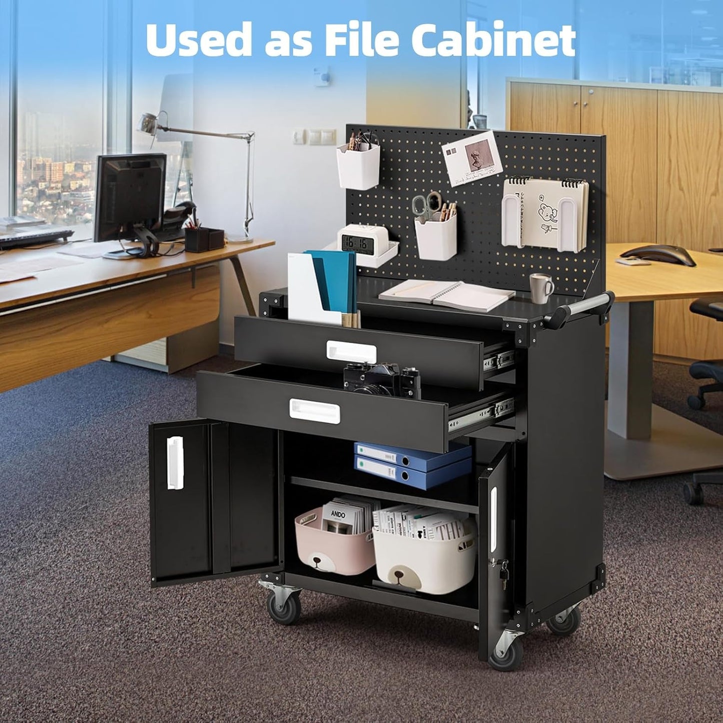 YODOLLA Rolling Tool Chest with Wheels 2 Drawers, White Handle