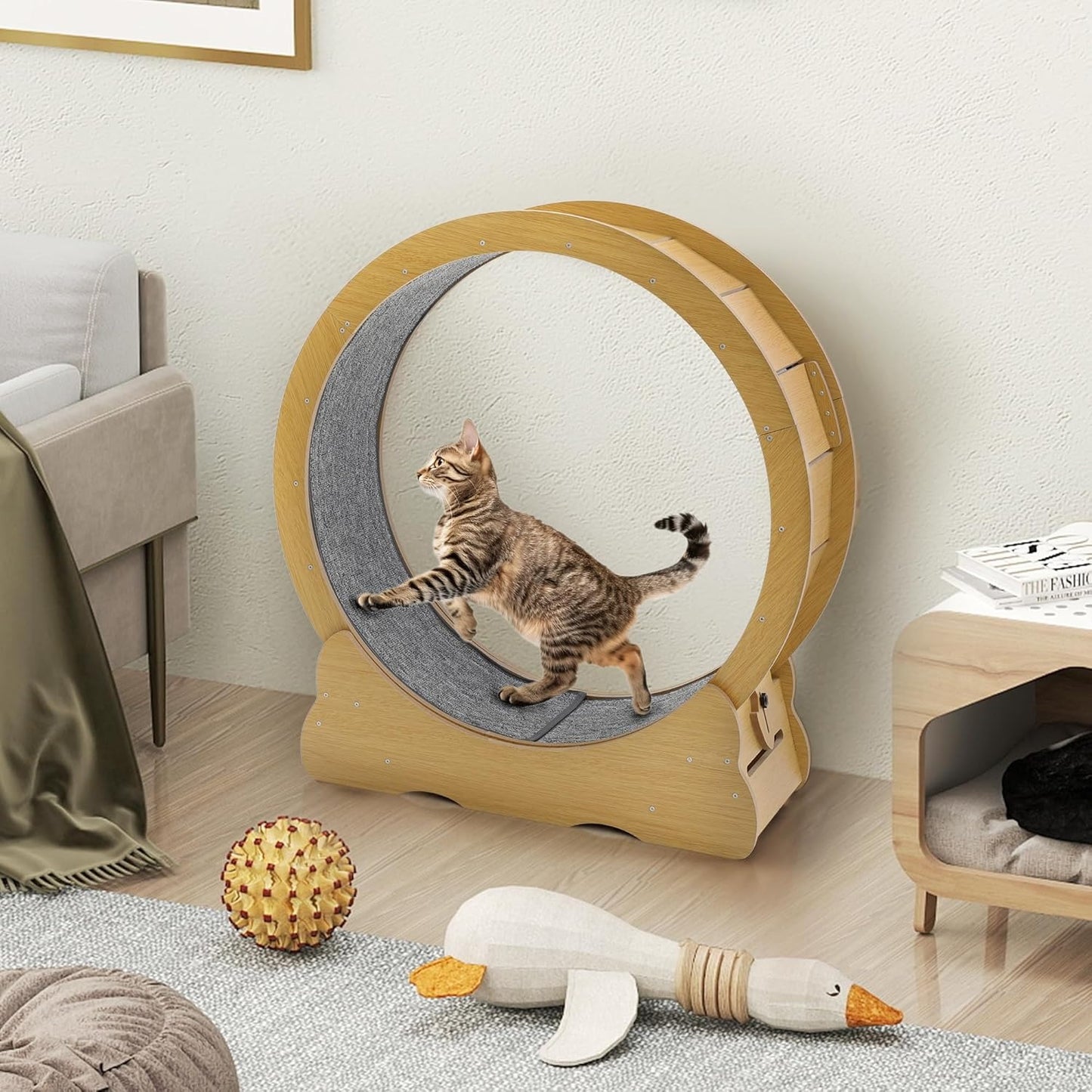 YODOLLA 35.8'' Cat Wheel Large Quiet Cat Treadmill, Natural