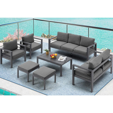 YODOLLA 7 Pieces Aluminum Patio Furniture Set, Dark Gray