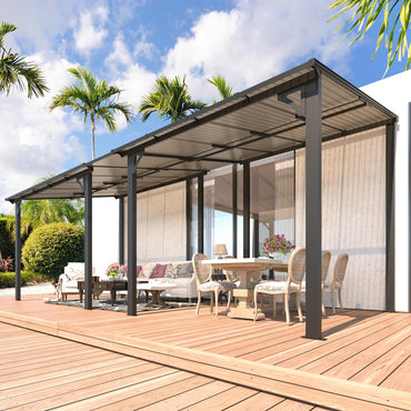 YODOLLA 18' x 8' Wall-Mounted Hard Top Lean-to Gazebo for Patio