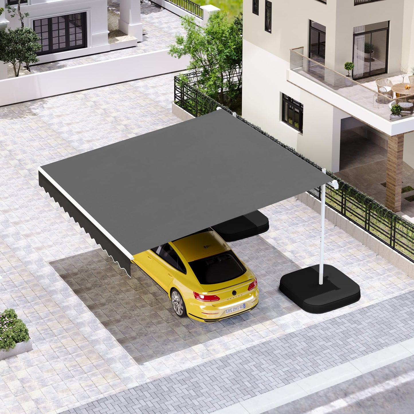 YODOLLA 13'x8' Awning Free Standing Retractable Awning with Weighted Base