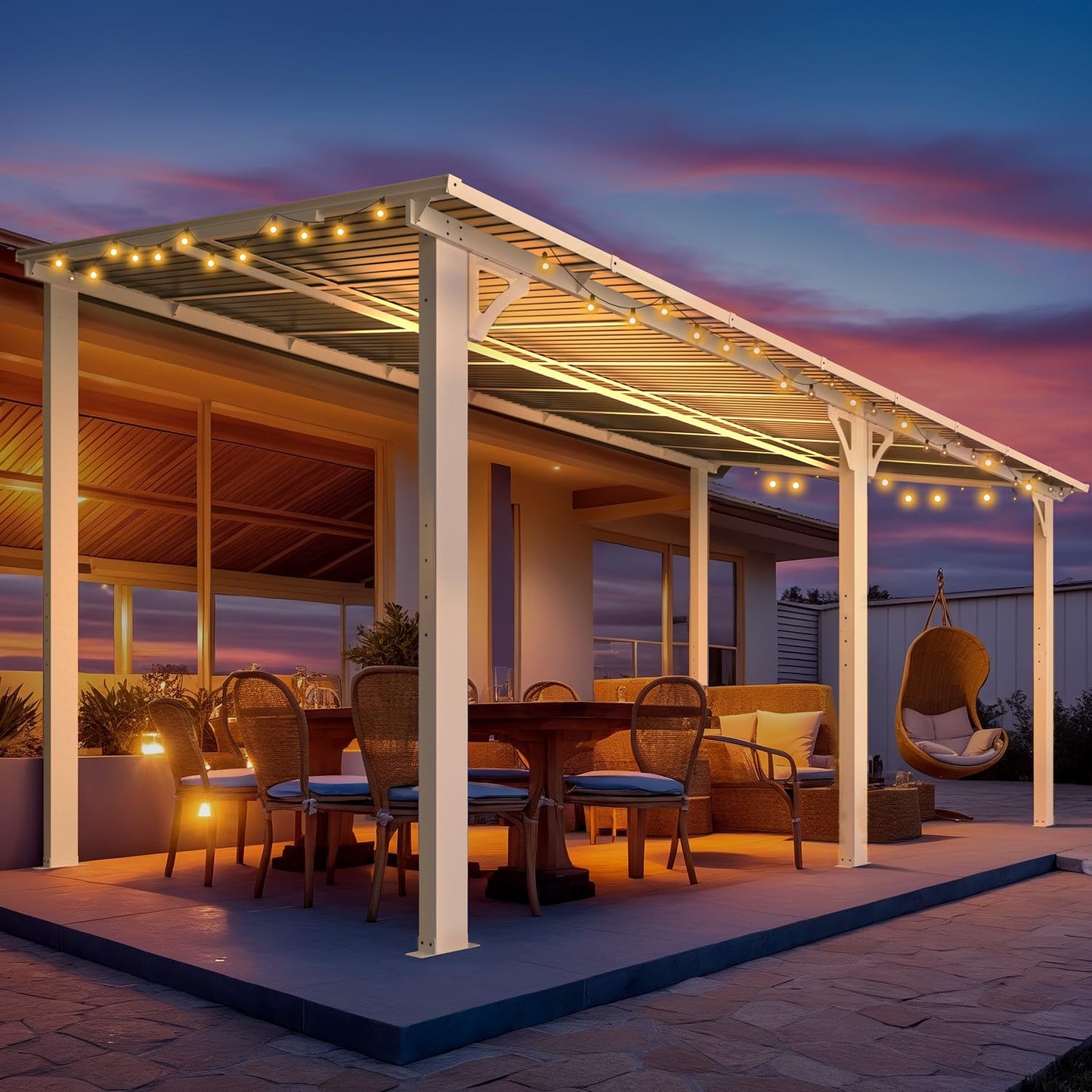 YODOLLA 16'x8' Wall Mounted Gazebos Pergola, White