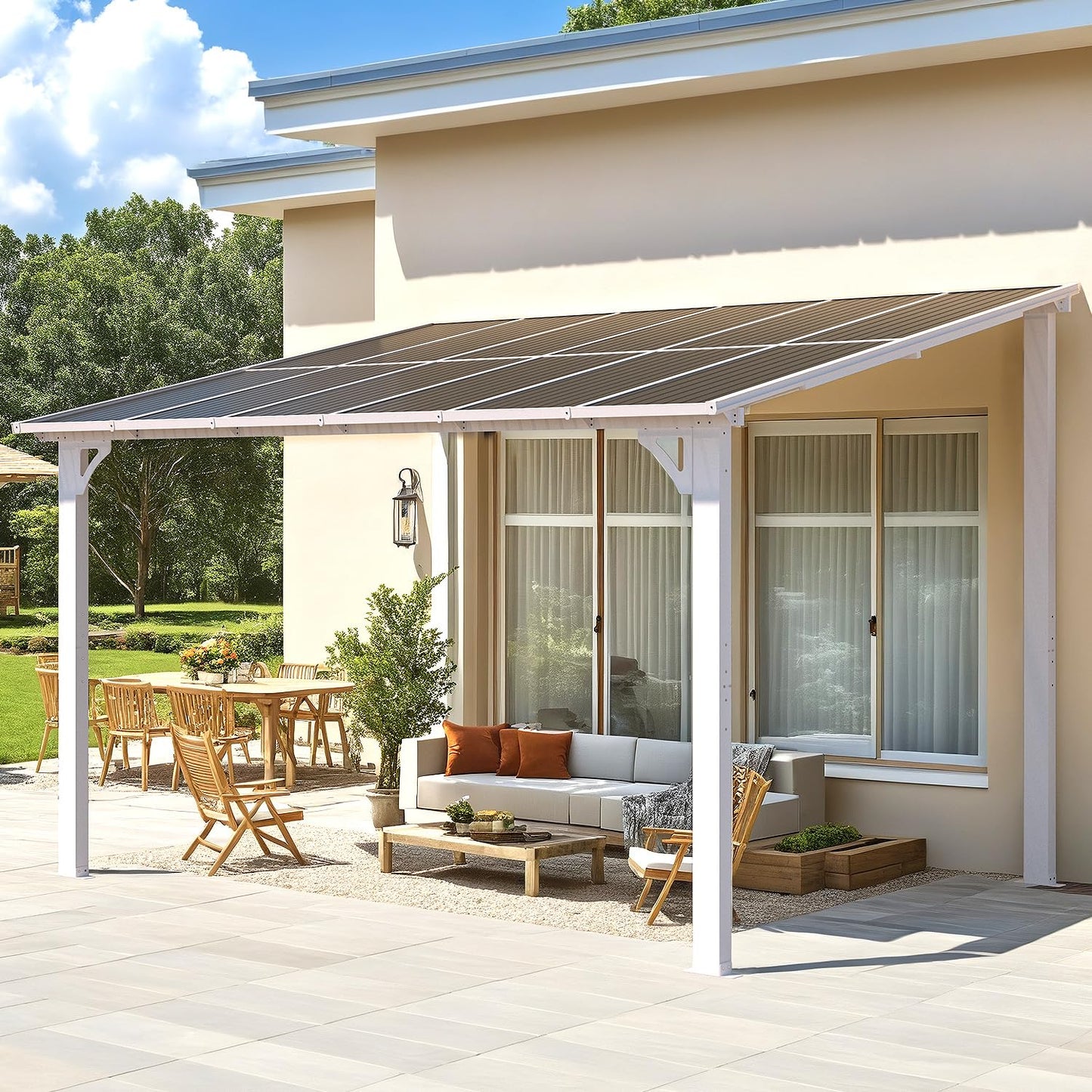 YODOLLA 12'x8' Wall Mounted Gazebos Pergola, White
