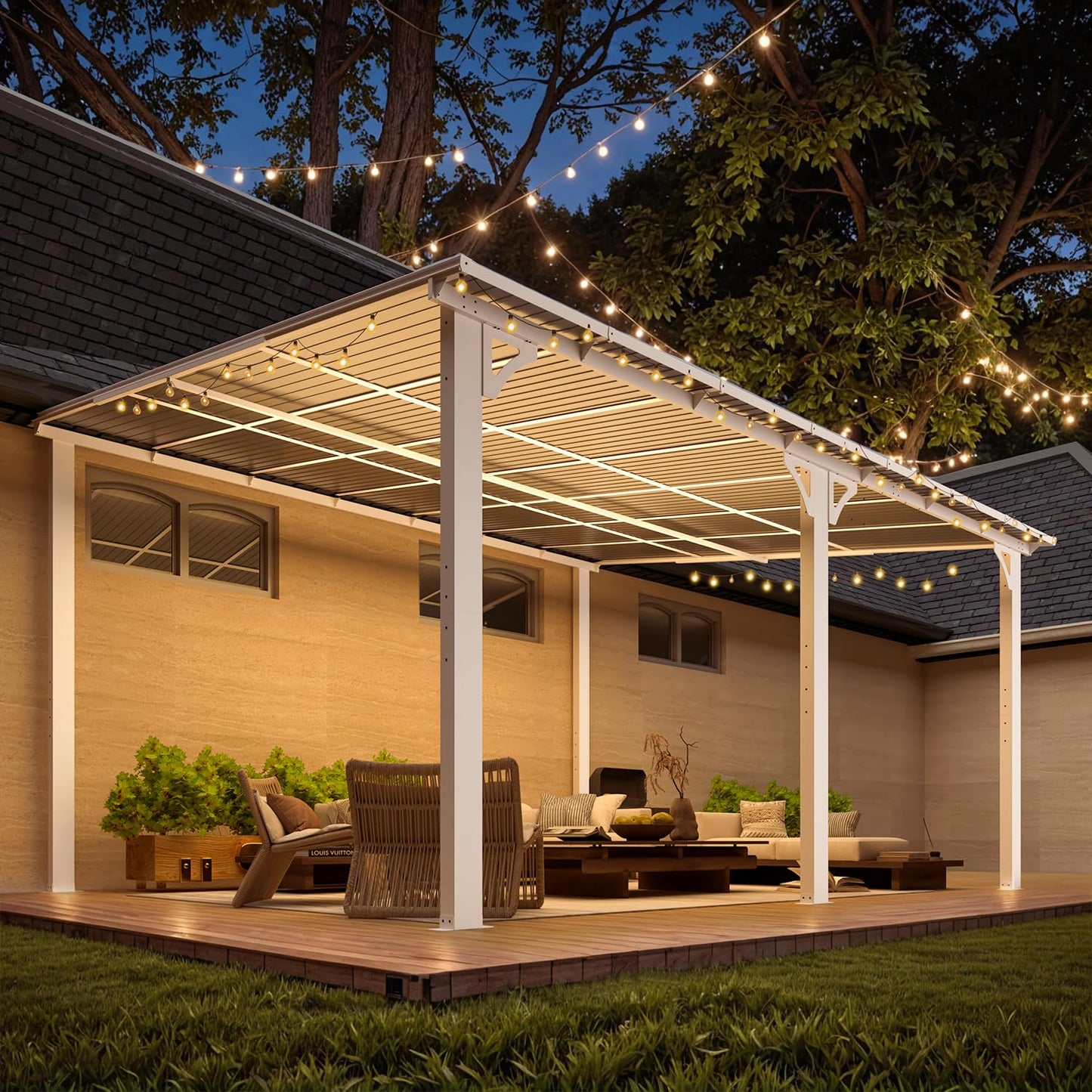 YODOLLA 14'x12' Wall Mounted Gazebos Pergola, White
