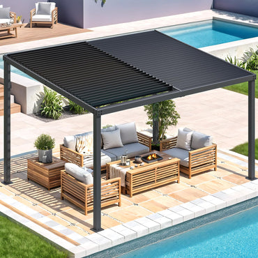 YODOLLA 13' x 10' Louvered Gazebo Pergola with Adjustable Metal Rainproof Patio Roof