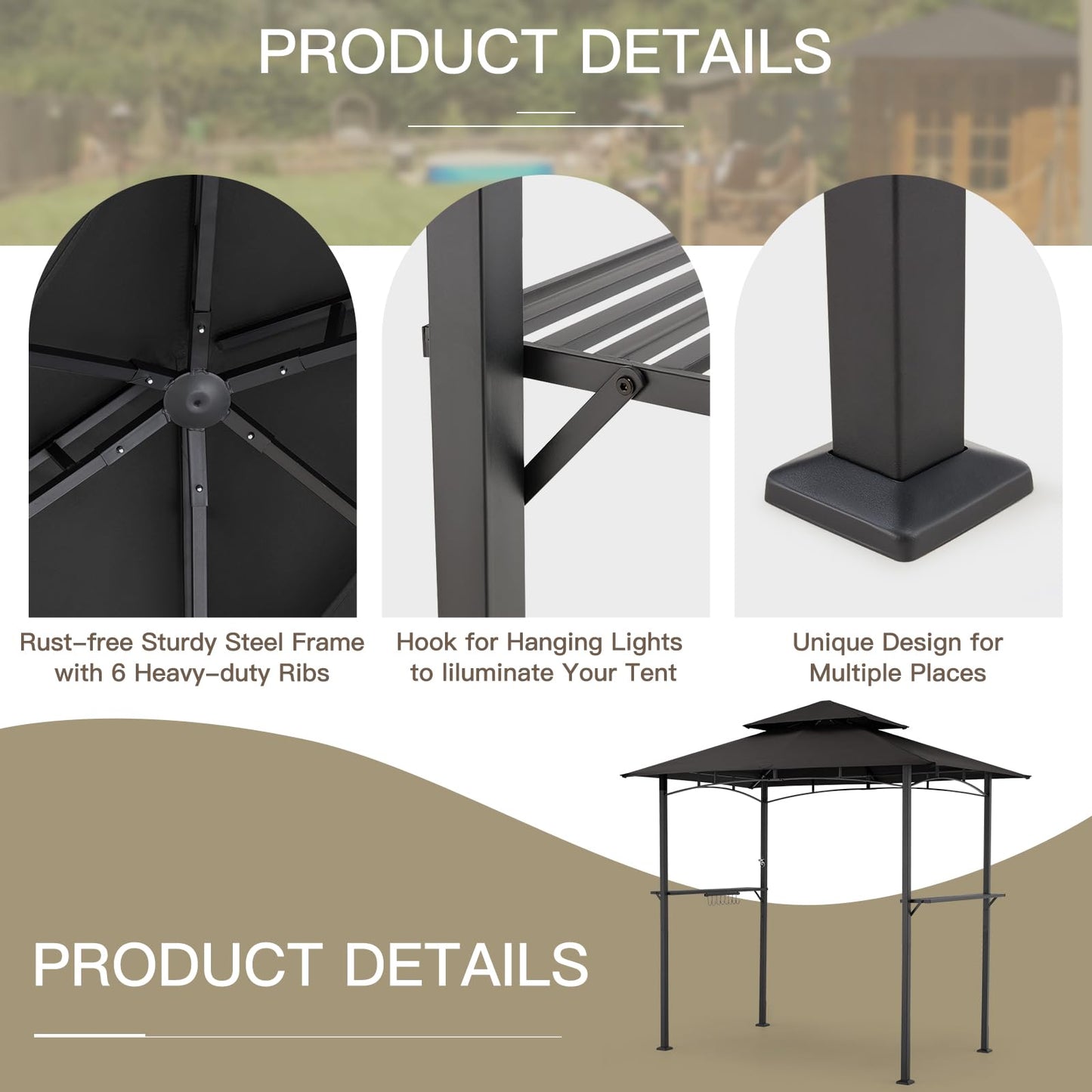 YODOLLA black BBQ grill gazebo.