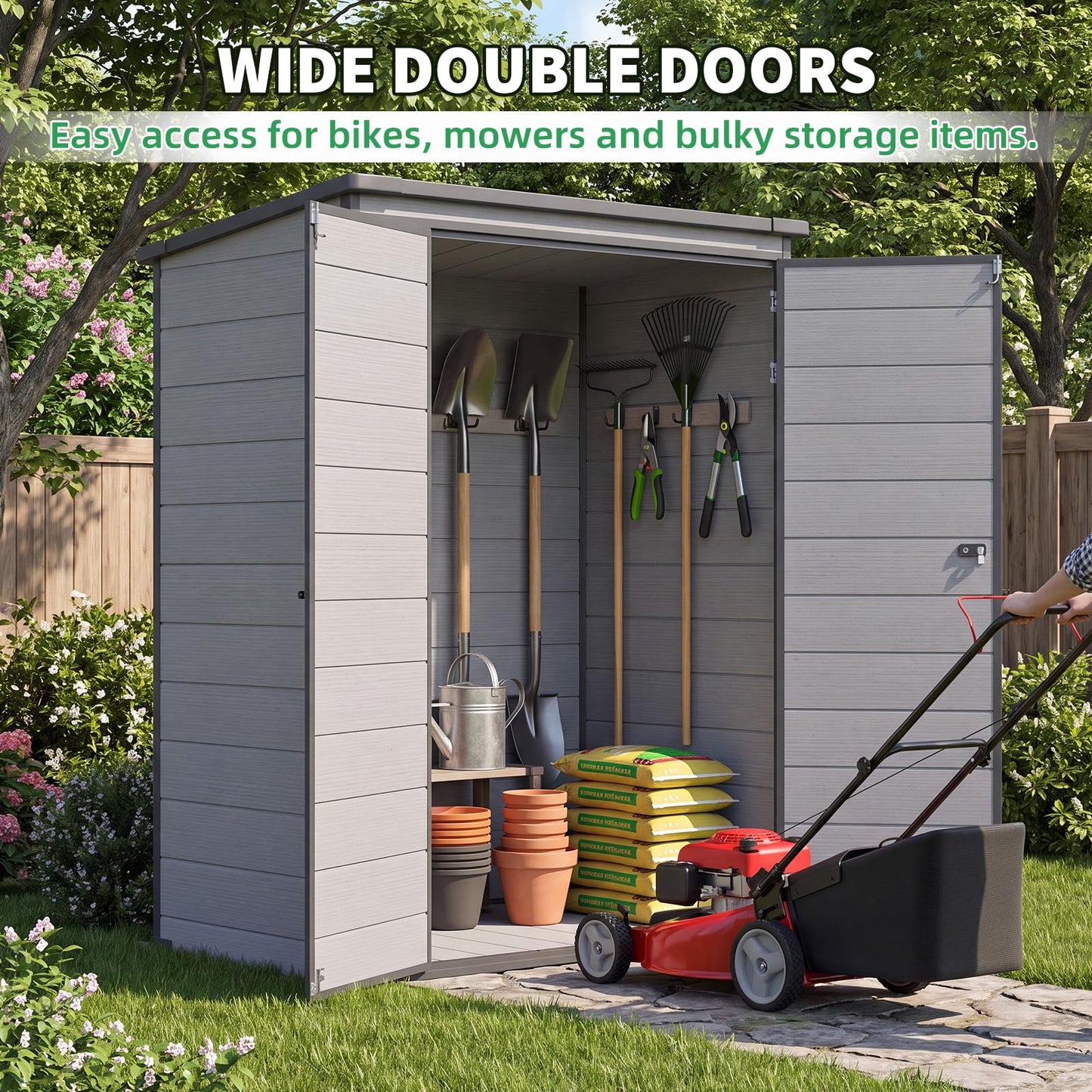 YODOLLA 3'x5' Resin Outdoor Storage Shed, Lean to Plastic Shed with Base