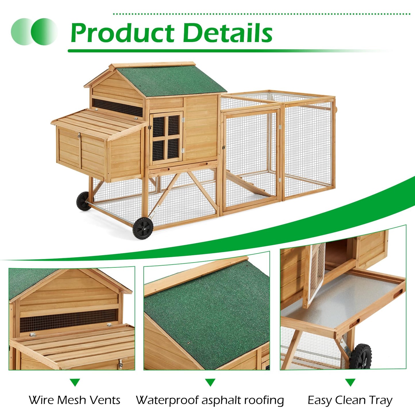 YODOLLA chicken coop with wire mesh vents