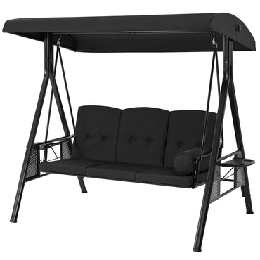 YODOLLA 3-Seat Porch Swings with Adjustable Canopy, Black