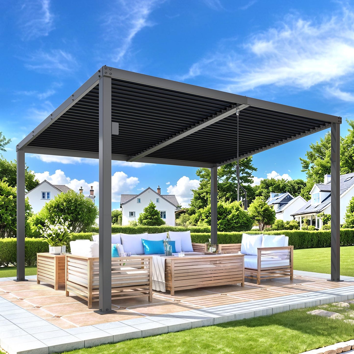 YODOLLA 13' x 10' Louvered Gazebo Pergola with Adjustable Metal Rainproof Patio Roof