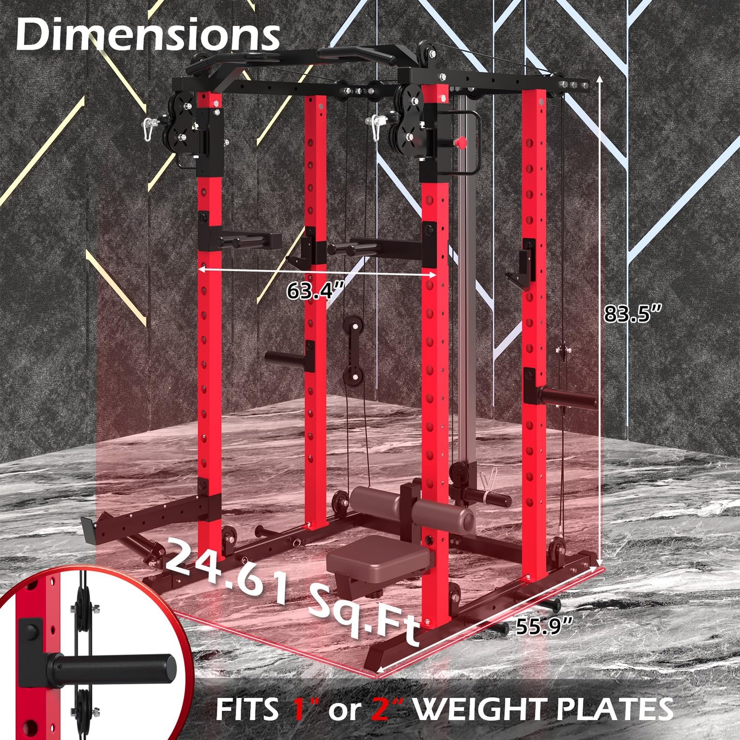 YODOLLA Power Squat Rack Cage, 2000lbs Weight Cable Machine with LAT Pulldown
