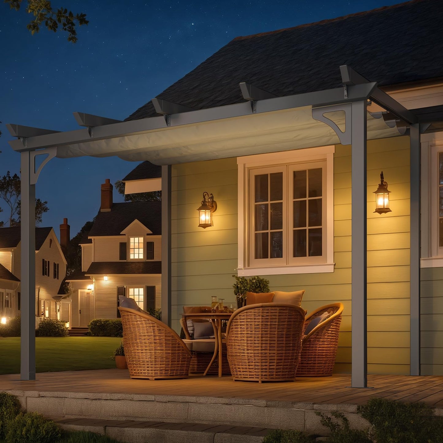 YODOLLA 10' x 8' Gazebo for Patio, Retractable Pergola with Adjustable Sun Shade Canopy Roof