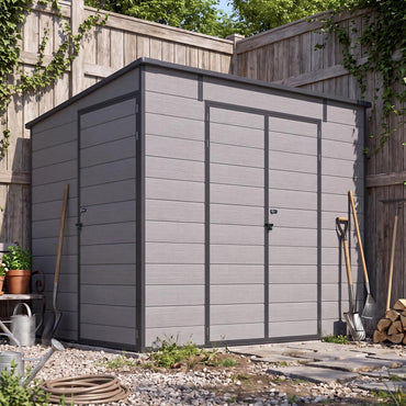 YODOLLA 6'x8' Outdoor Resin Storage Shed, Lean to Plastic Shed with Base