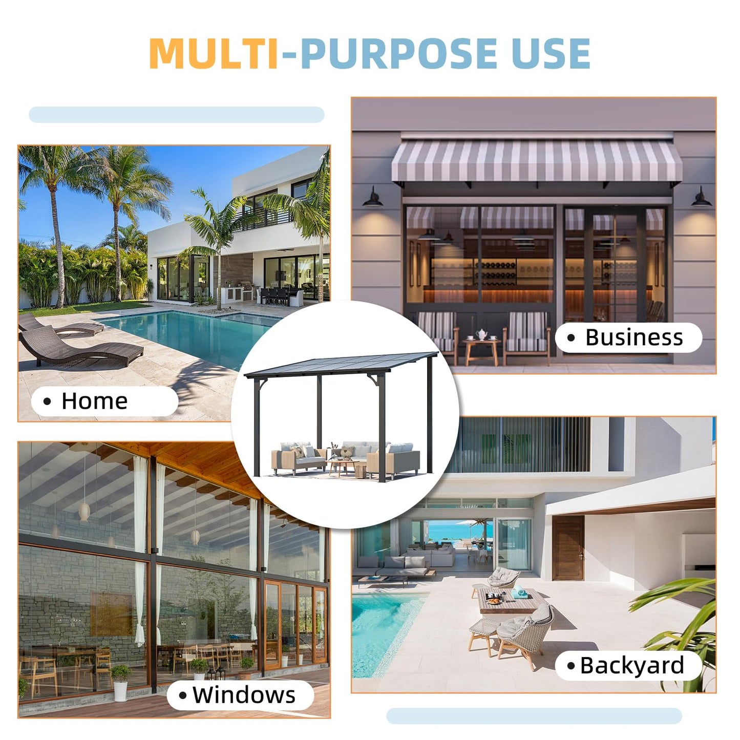 YODOLLA 18' x 8' Wall-Mounted Hard Top Lean-to Gazebo for Patio