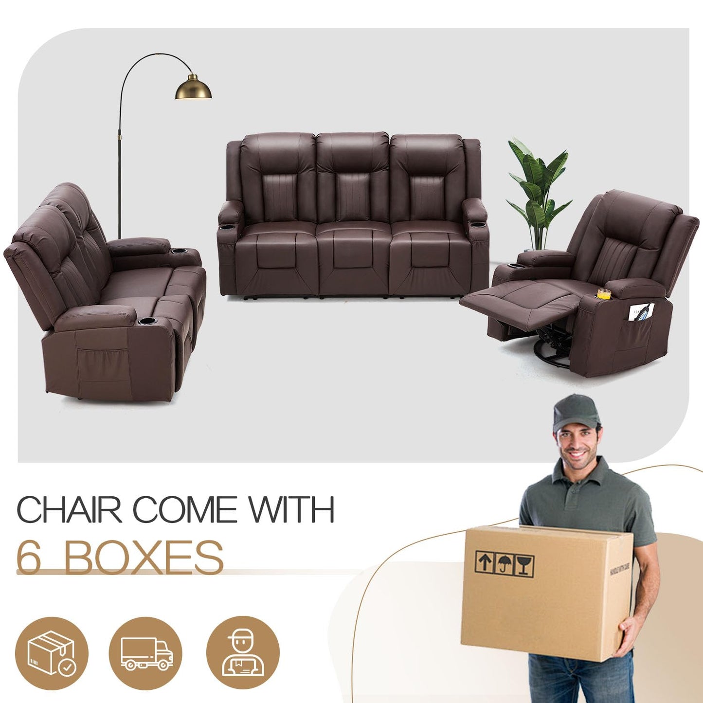 YODOLLA 3 PCS Leather Recliner Sofa Set