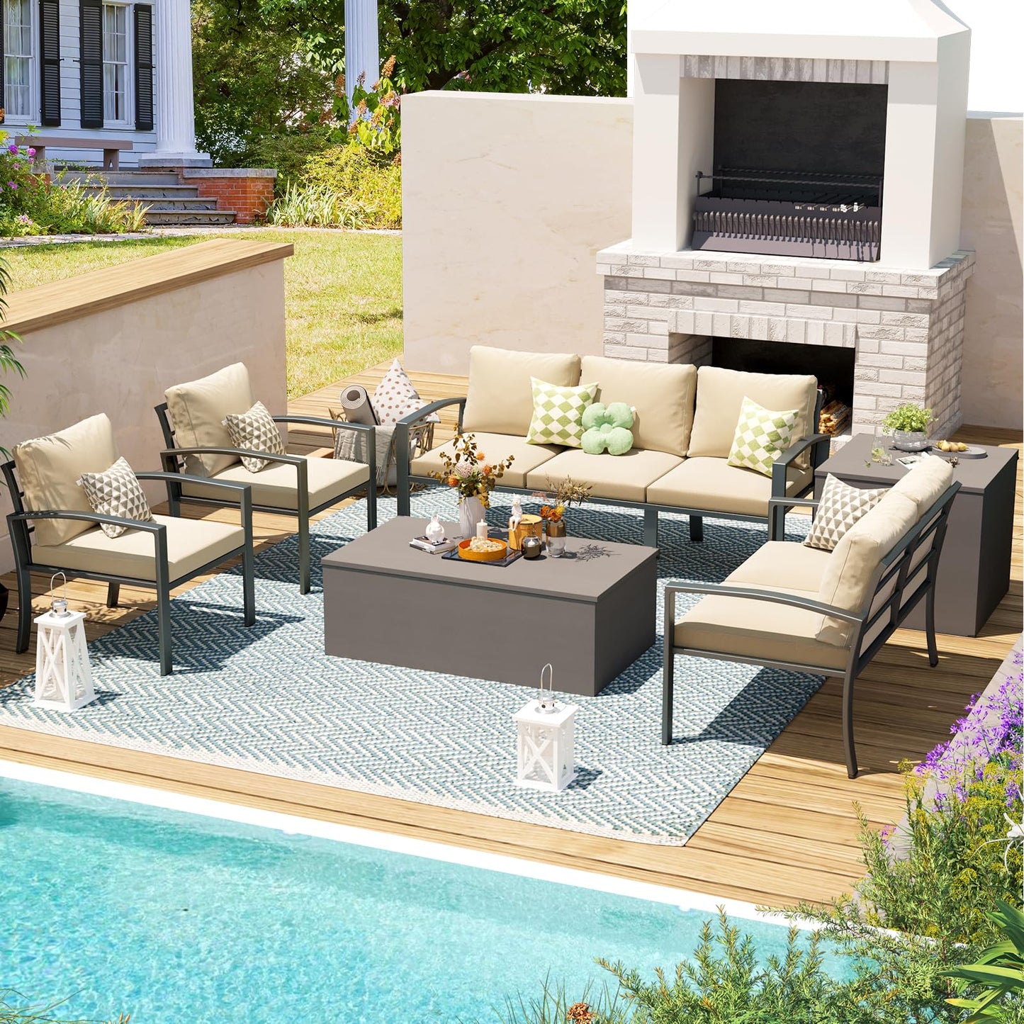 YODOLLA 6 Pieces Metal Patio Furniture Set, Beige