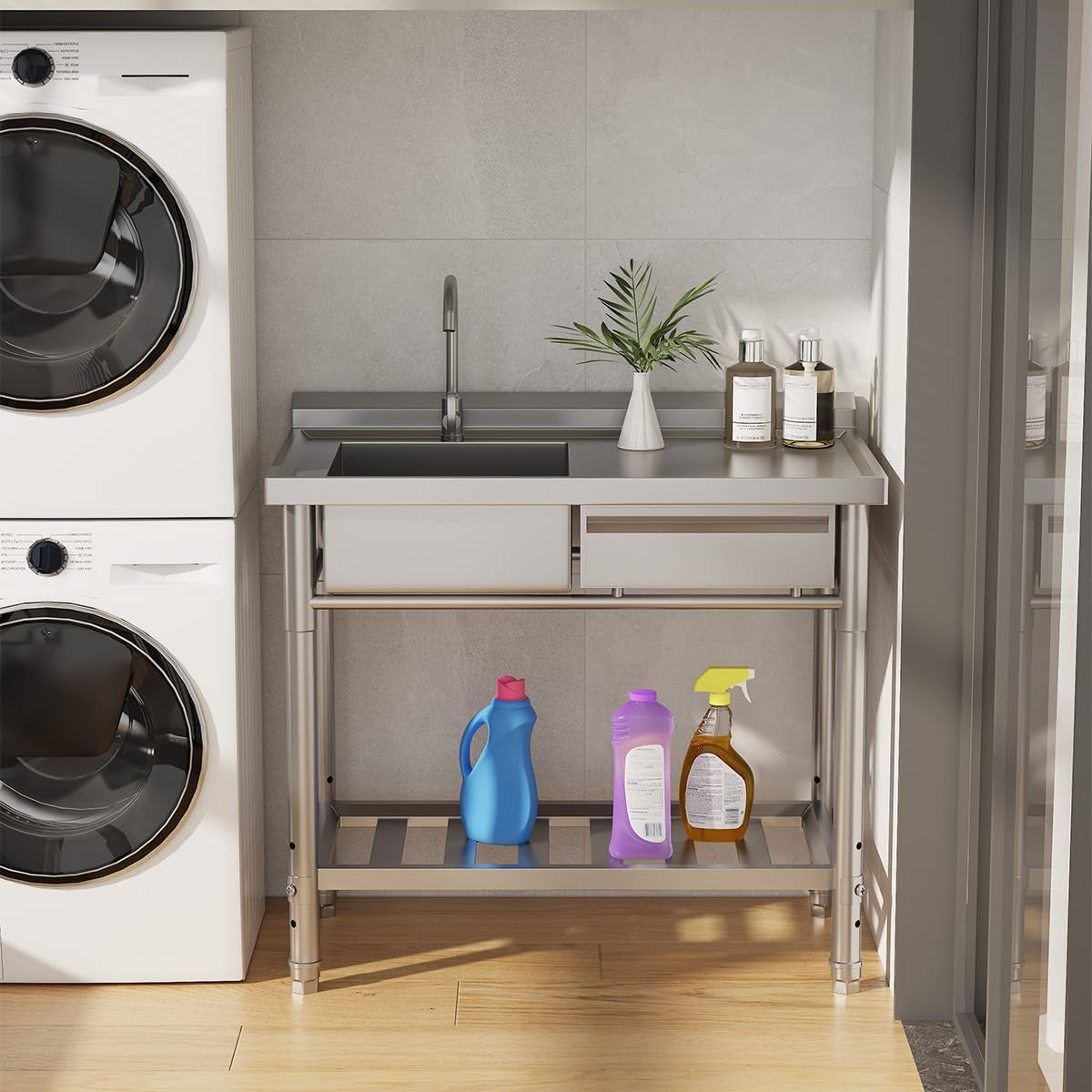 YODOLLA Stainless Steel Utility Sink, Free Standing Single Bowl Commercial Kitchen Sinks