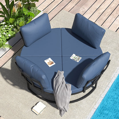 YODOLLA Patio Furniture Outdoor Daybed with Removable Cushions, Dark Blue