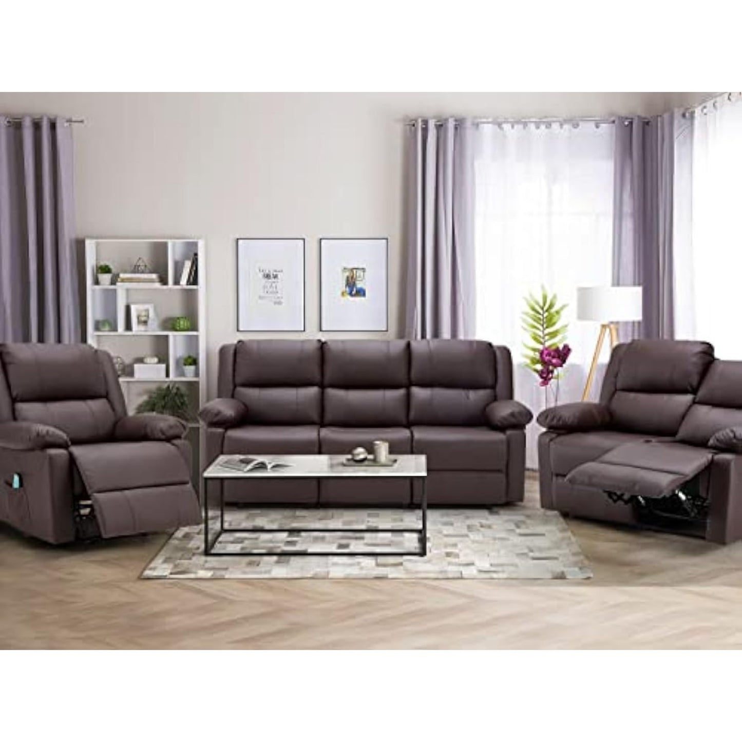 YODOLLA Reclining Sofa 3-Seater Couch, Brown