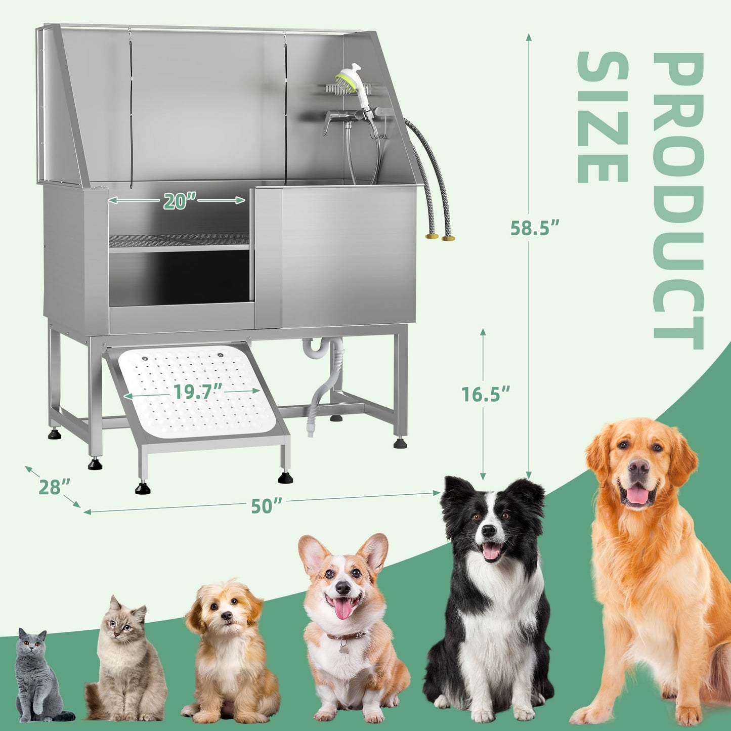 YODOLLA Professional Stainless Steel Dog Washing Station for Large