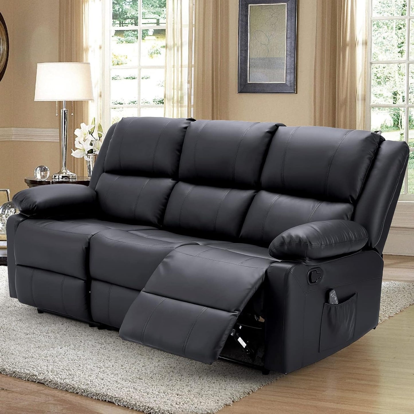 YODOLLA Reclining Sofa 3-Seater Couch, Black