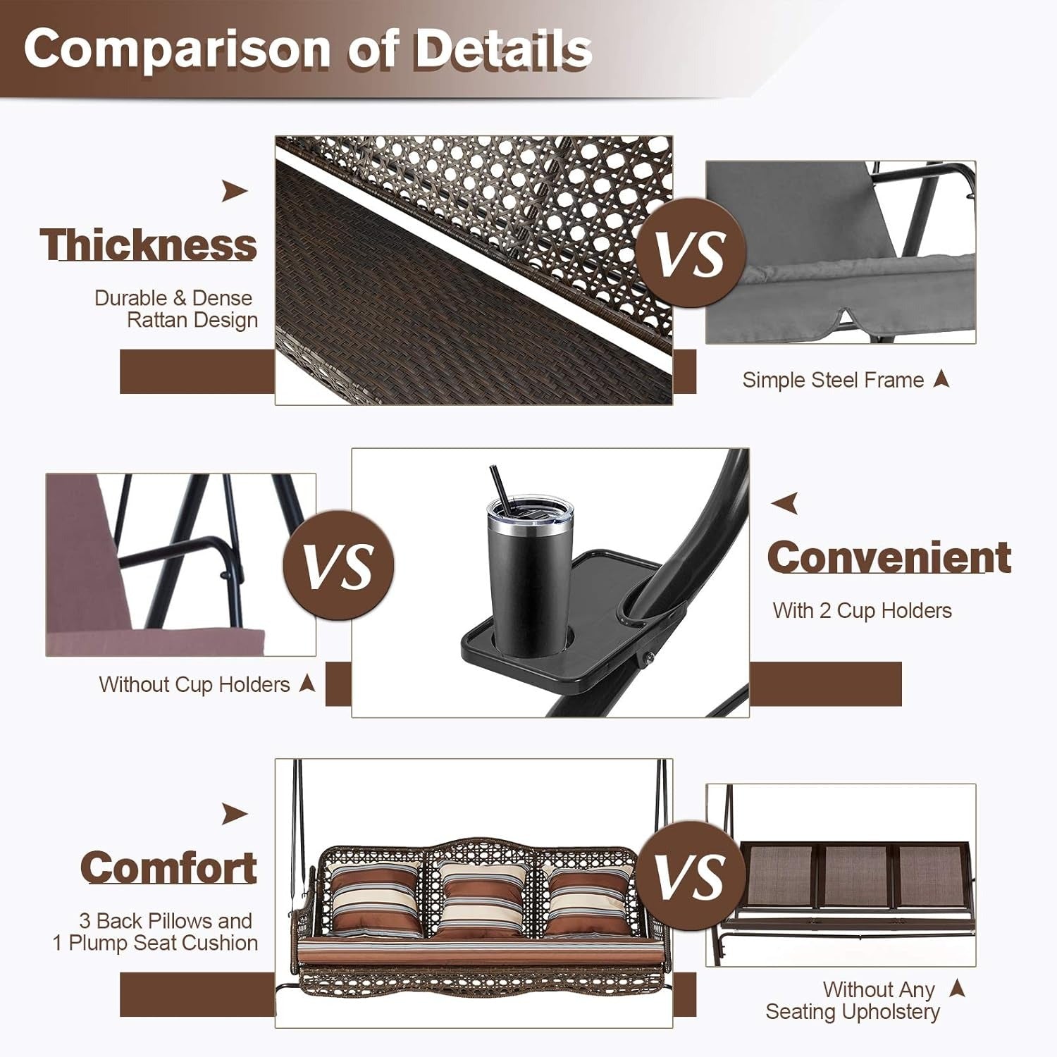 YODOLLA outdoor patio porch swing with cushion