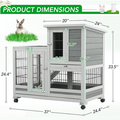 YODOLLA 37" Rabbit Cage with Wheels, Gray