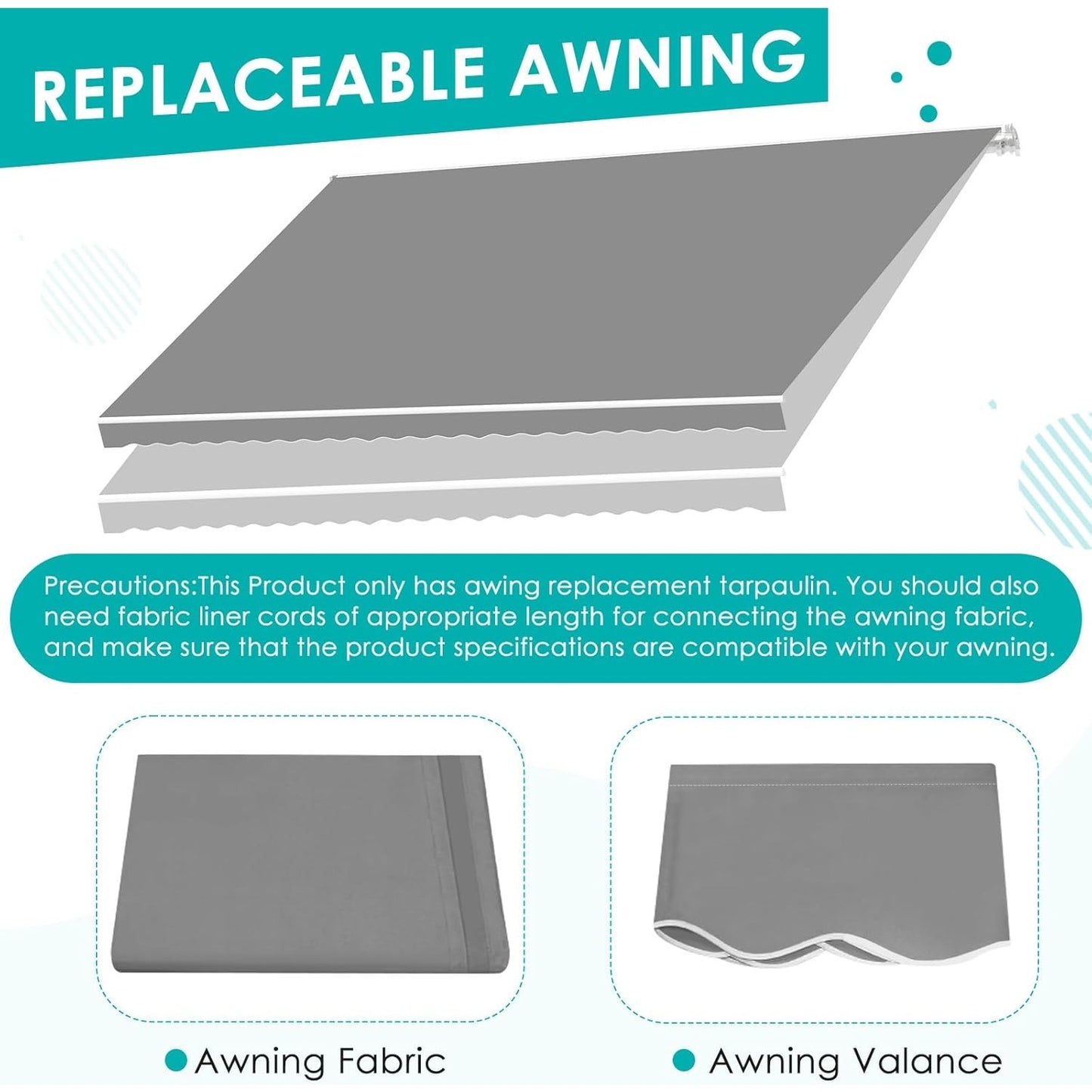 YODOLLA 8.2x6.5FT Retractable Awning Replacement Sunshade Canopy