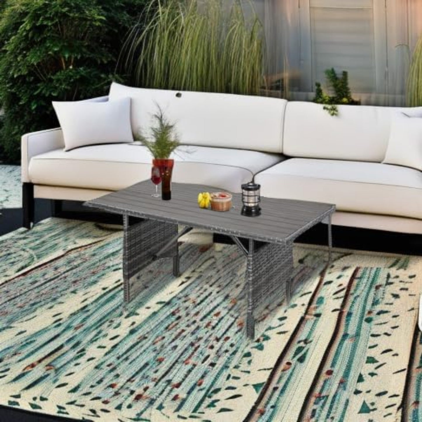 YODOLLA 54” Metal Frame Wicker Outdoor Dining Table, Gray