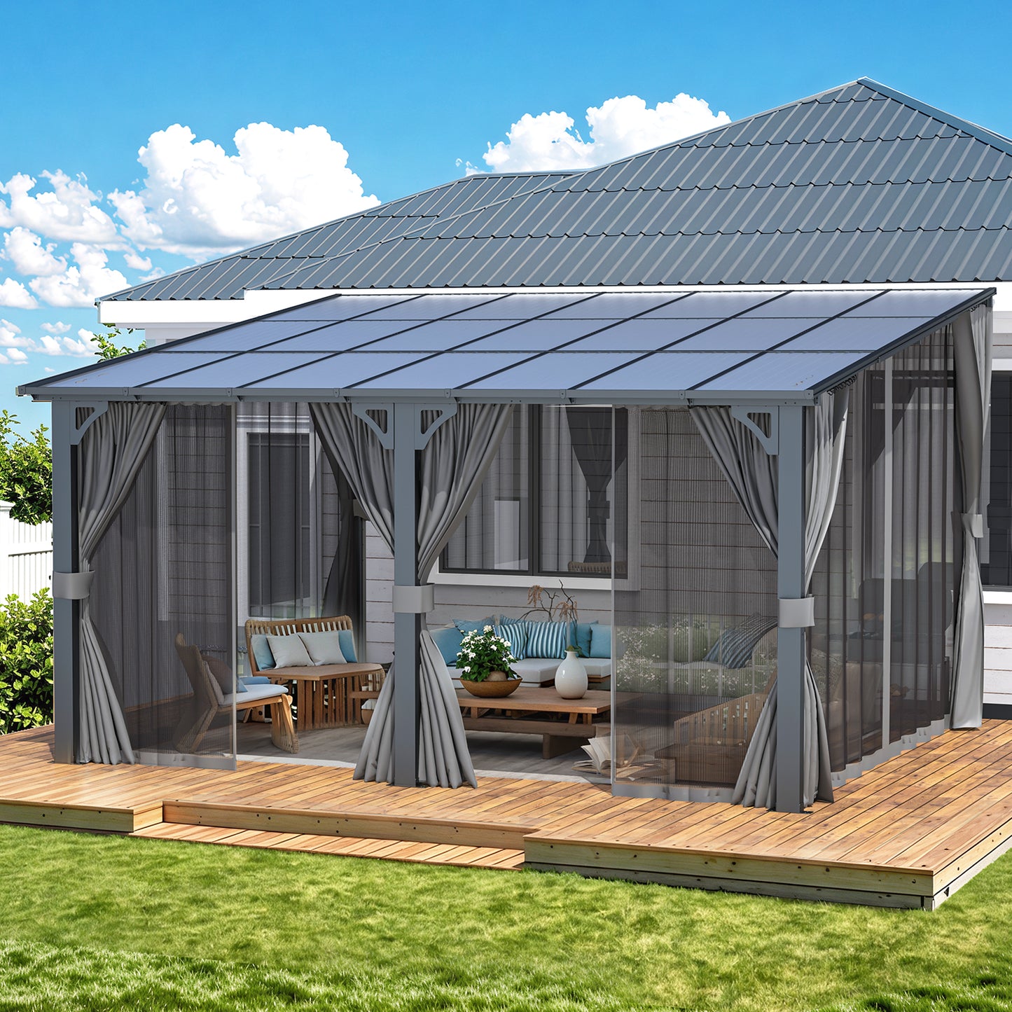 YODOLLA 14' x 12' Gazebo Outdoor Pergola with Curtains and Netting