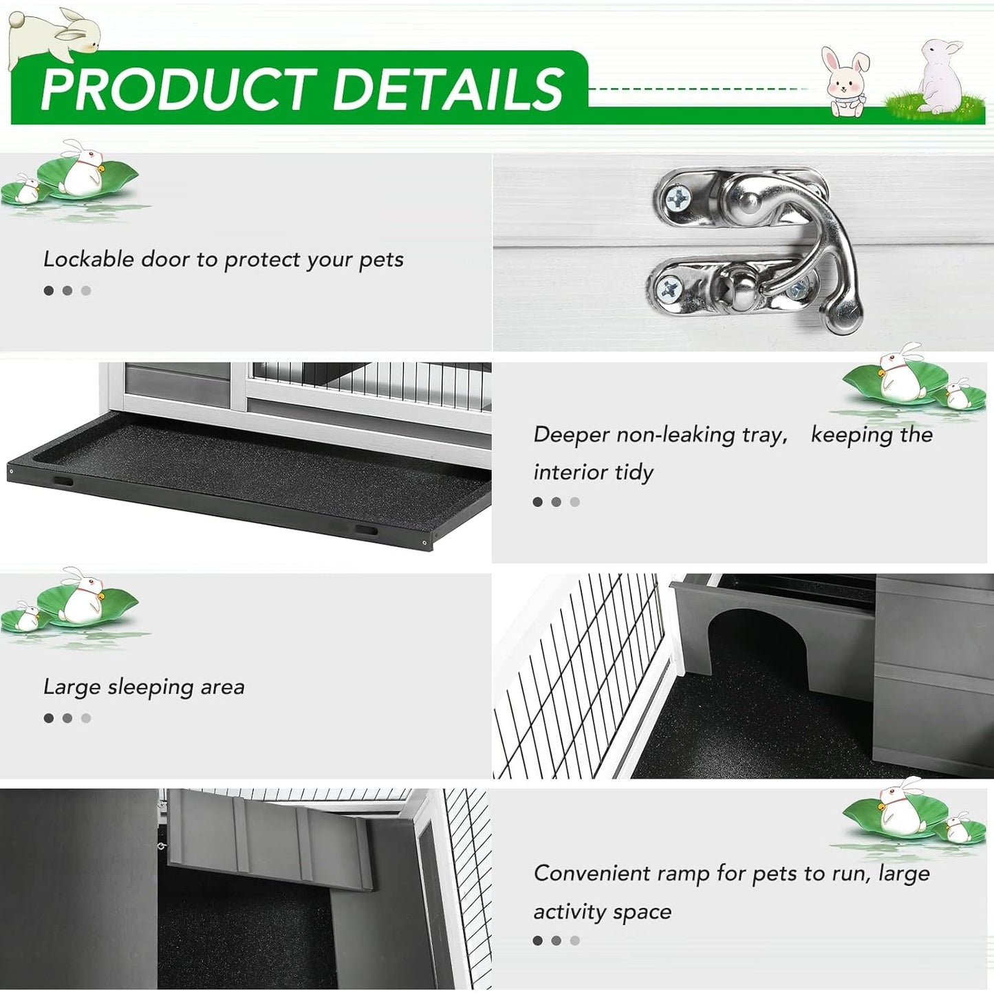 YODOLLA 35.4'' Rabbit Cage Pet House for Small Animals, Gray