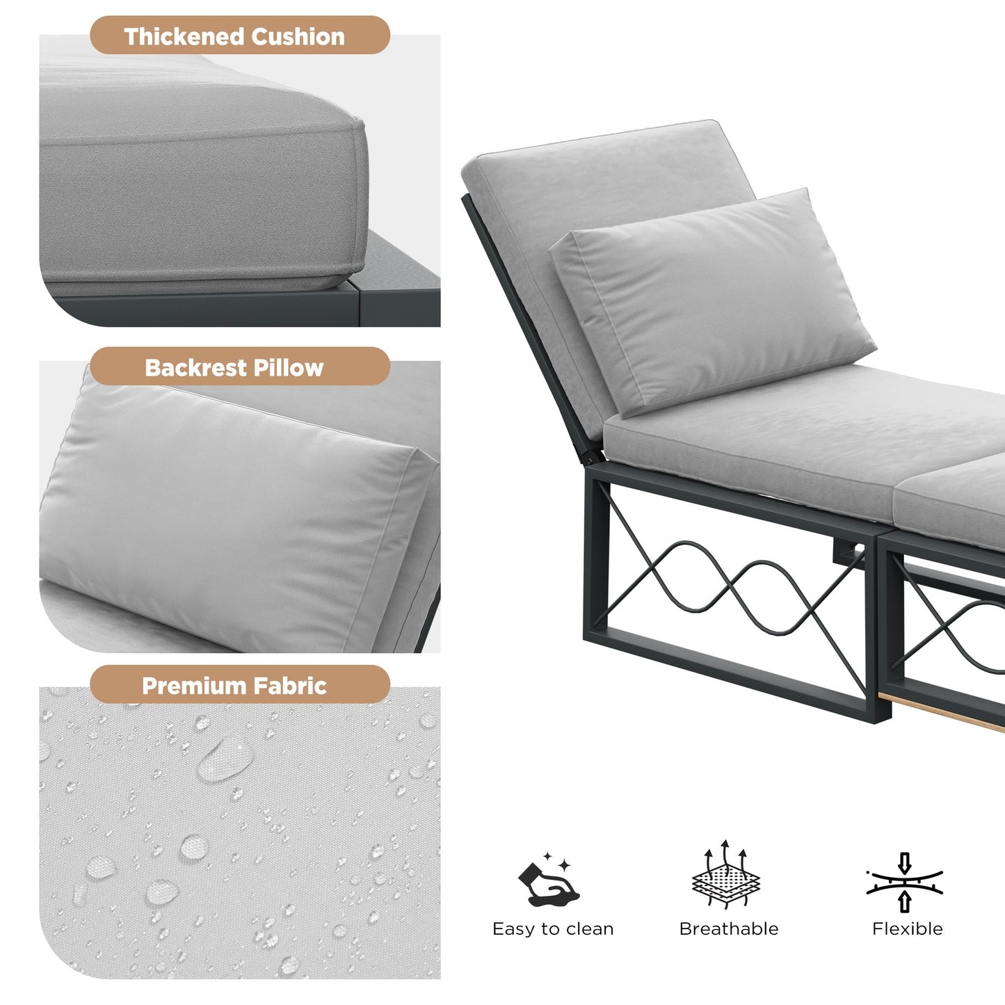 YODOLLA Outdoor Metal Chaise Lounge Chair Adjustable 5-Position Recliner