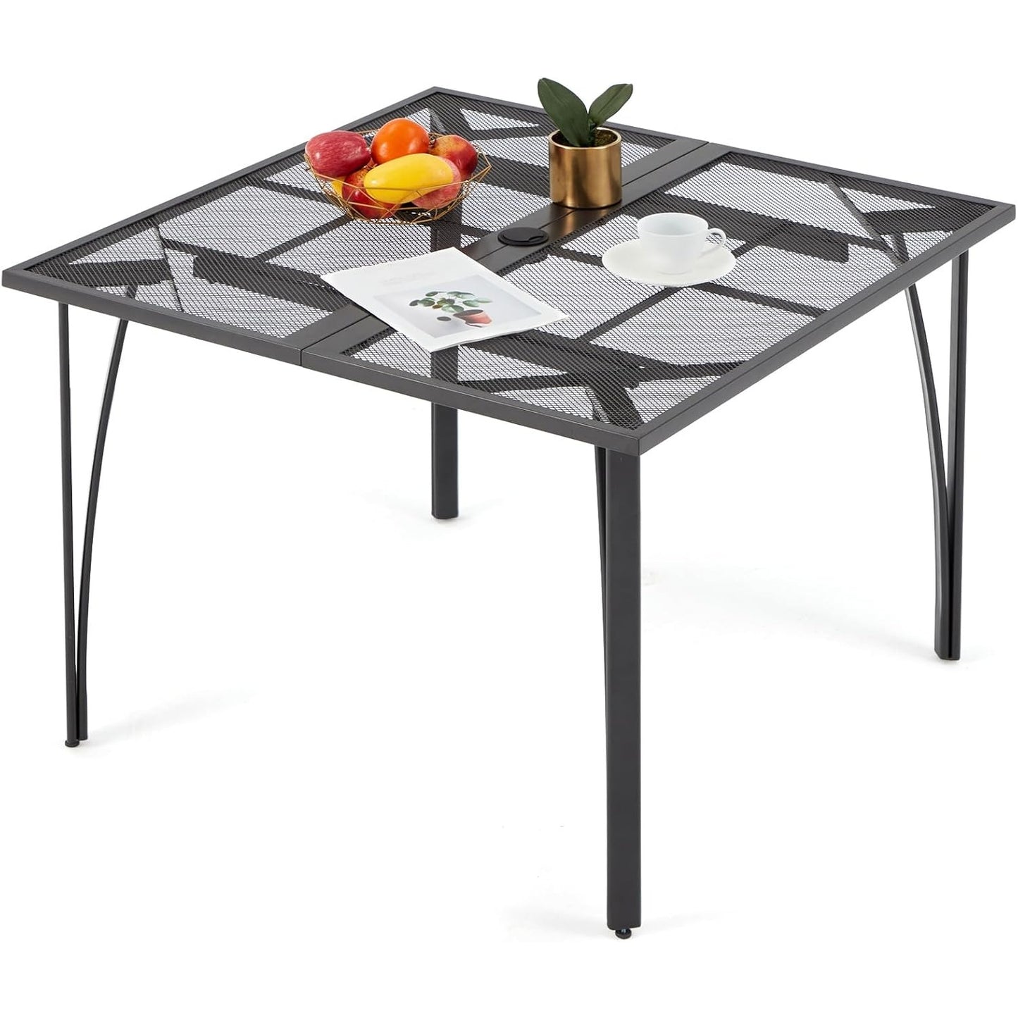 YODOLLA 39.4" Patio Dining Table with 1.6" Umbrella Hole, Dark Grey