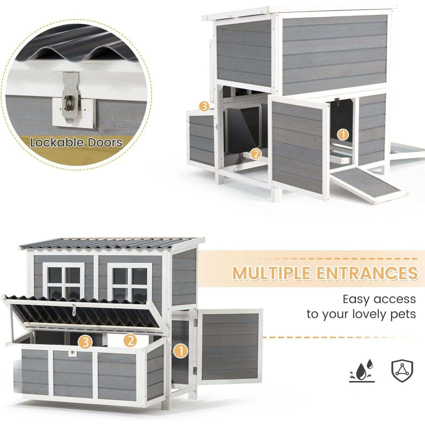 YODOLLA Chicken Coop, 40" Large Wooden Chicken Hutch with 3 Lockable Nesting Boxes