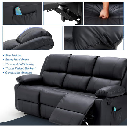 YODOLLA Reclining Sofa 3-Seater Couch, Black