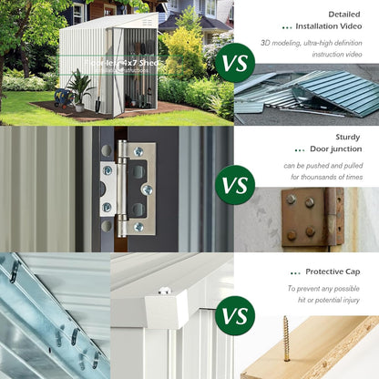 YODOLLA 4' x 7' Outdoor Lean to Storage Shed, White