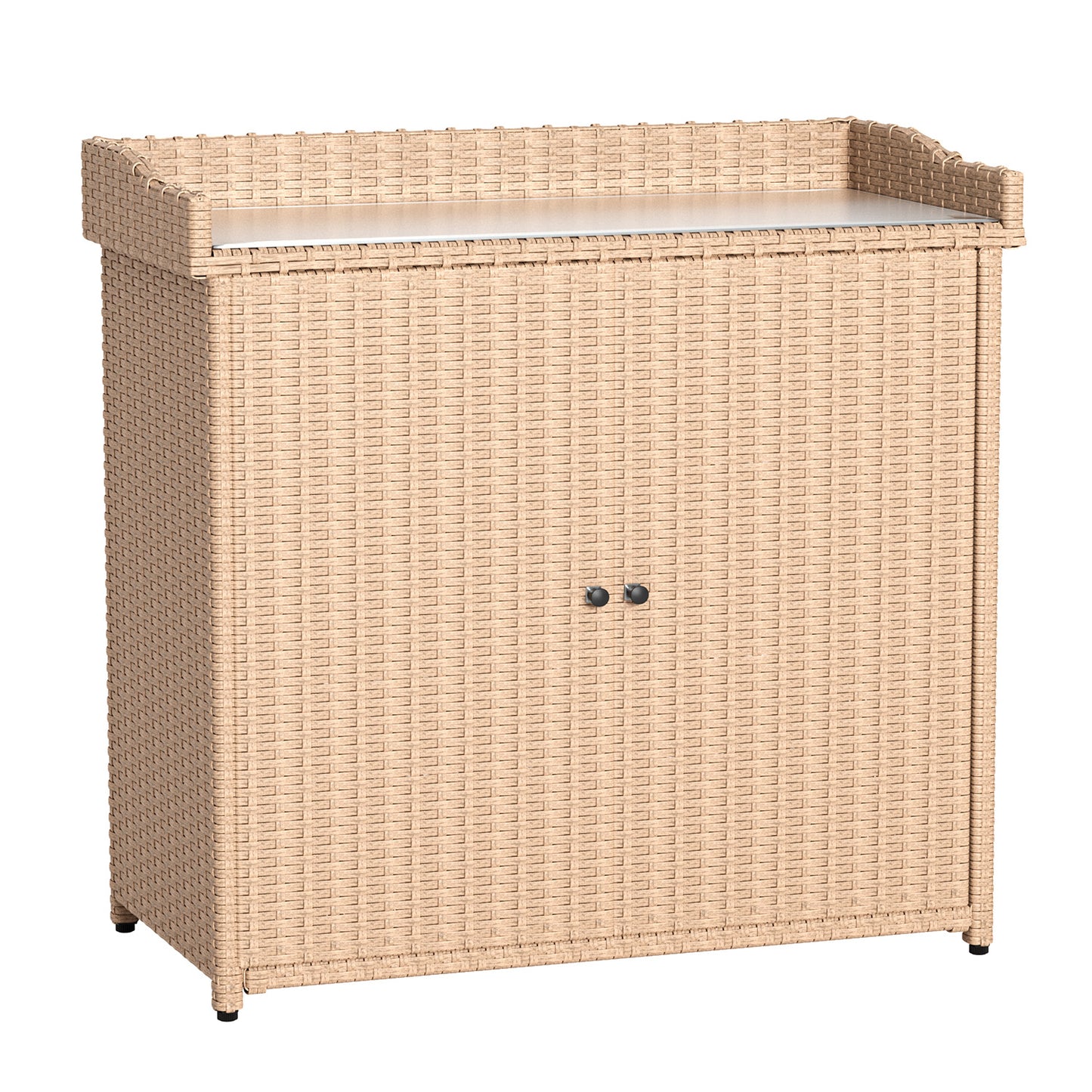 YODOLLA Outdoor Rattan Storage Cabinet, Waterproof, Beige