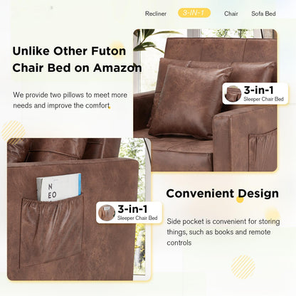 YODOLLA 36" Convertible Chair Bed, Saddle Brown