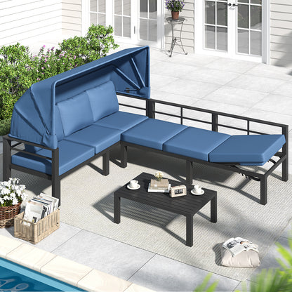 YODOLLA Patio Furniture Set with Retractable Canopy, Dark Blue